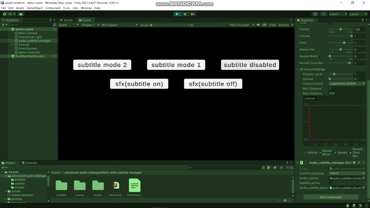 Advanced audio (dialogue/SFX) & multi-language subtitle system on unity asset store