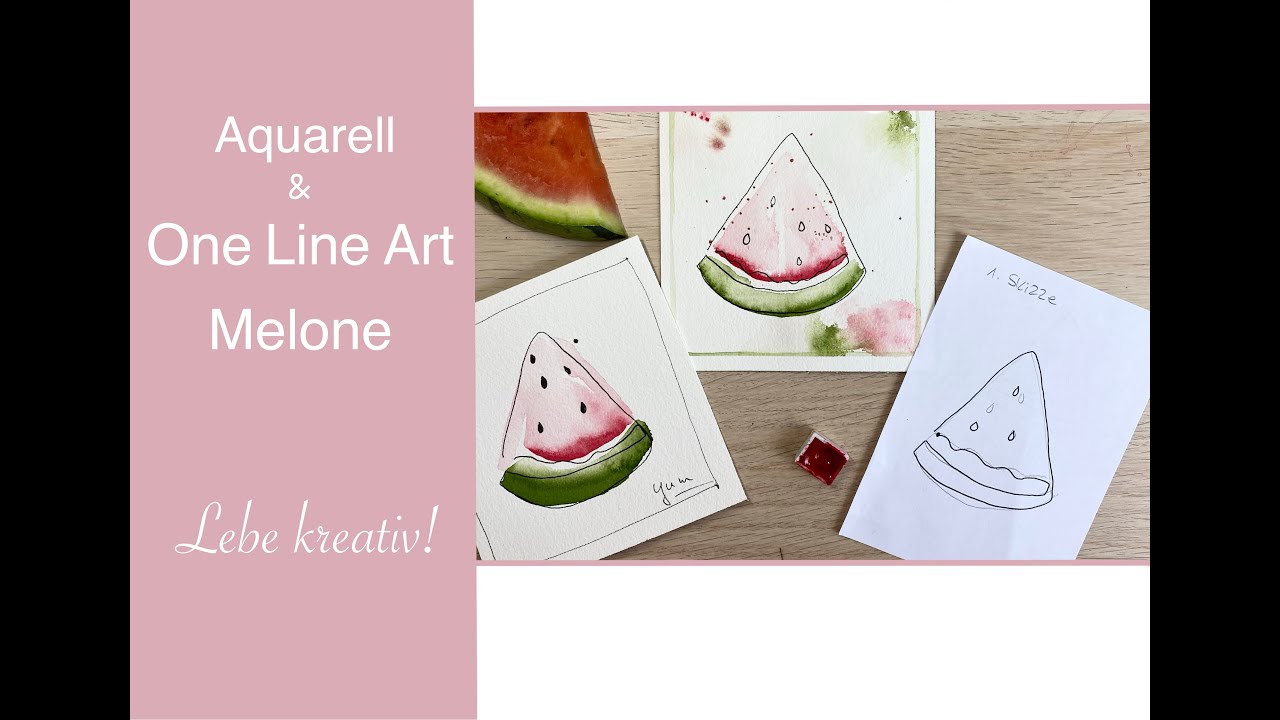 One Line Art & Aquarell Melone