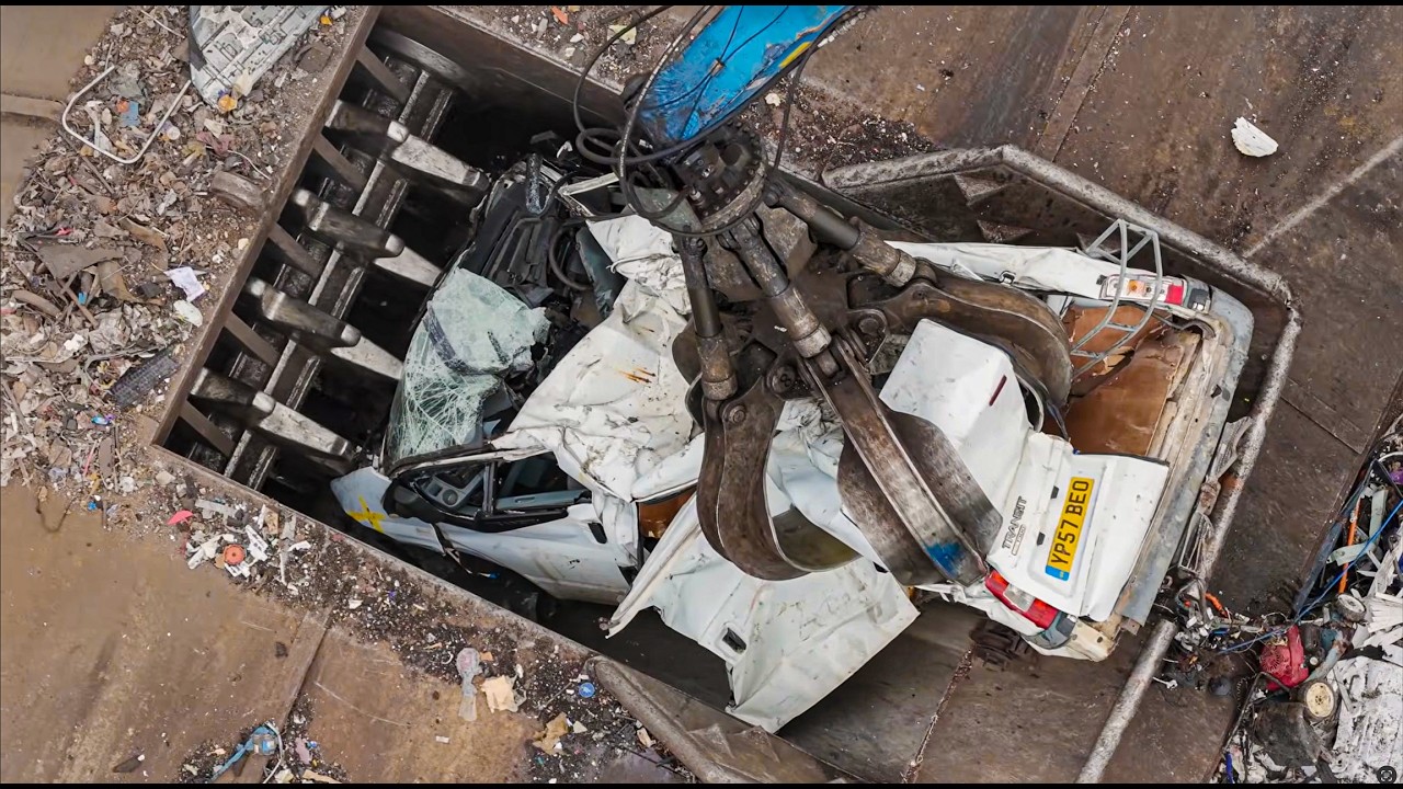 Watch This WHITE FORD TRANSIT Van Get Crushed & Shredded! 🔥
