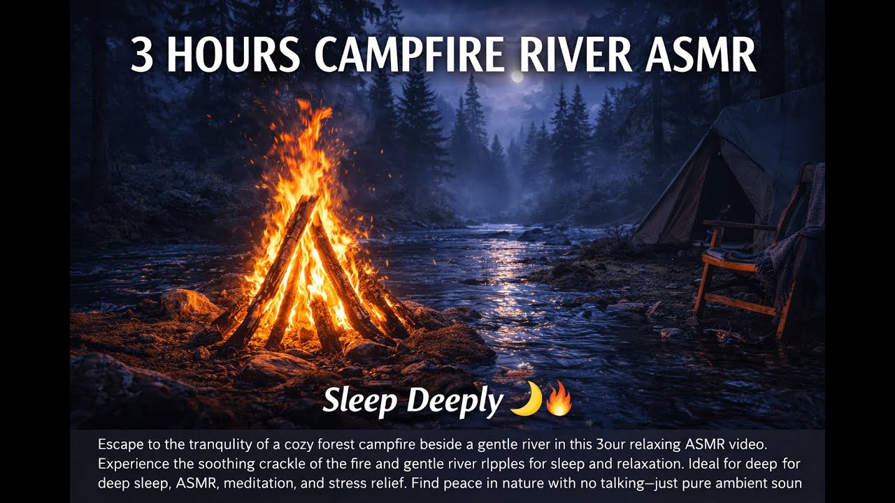 🌲🔥 Feu de Camp en Forêt au Bord d'une Rivière Douce | 3 Heures pour Ambiance de Sommeil 🌙💤