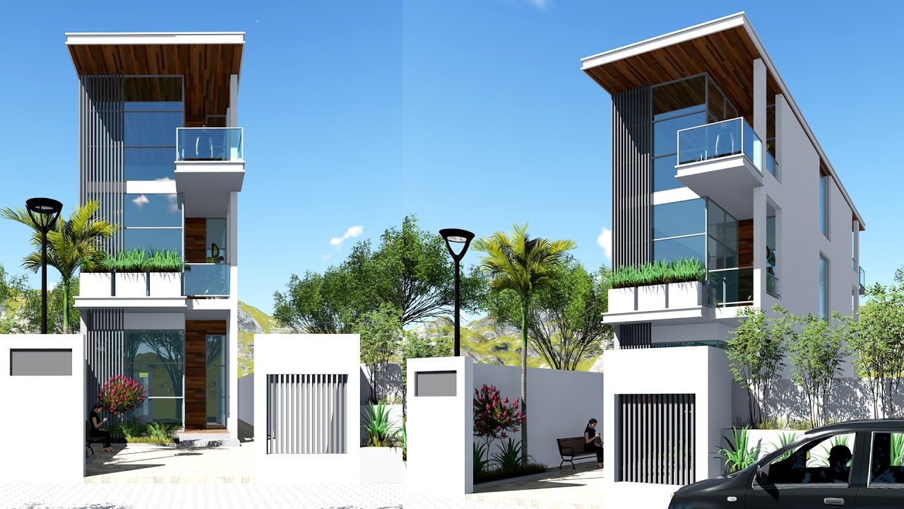 Narrow House Sketchup Exterior Modeling W4,5m N01