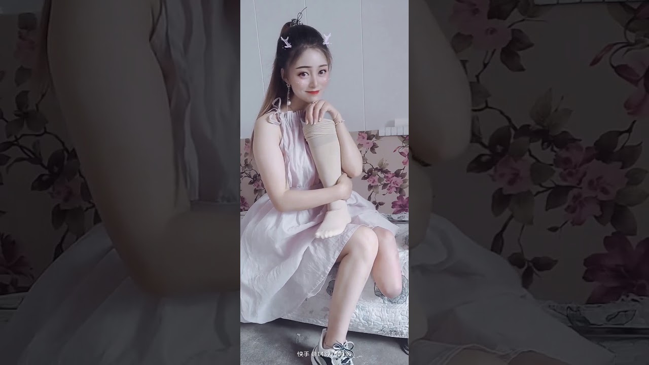 Below knee amputee girl wearing her prosthetic on her cute stump