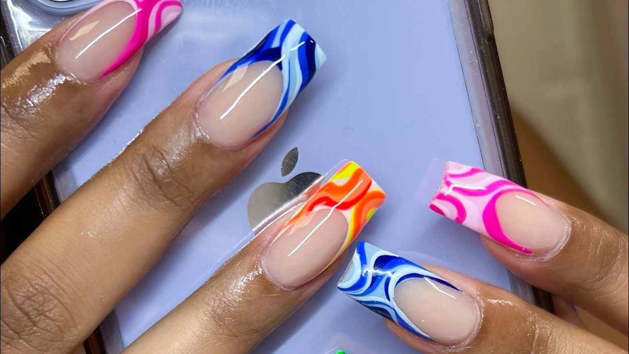 Colorful Abstract French Tip Nails | Acrylic Nails