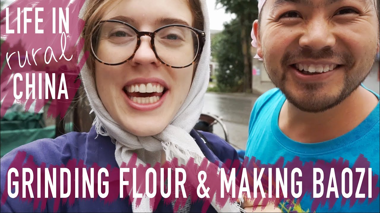Grinding our own flour & making baozi in rural China!
