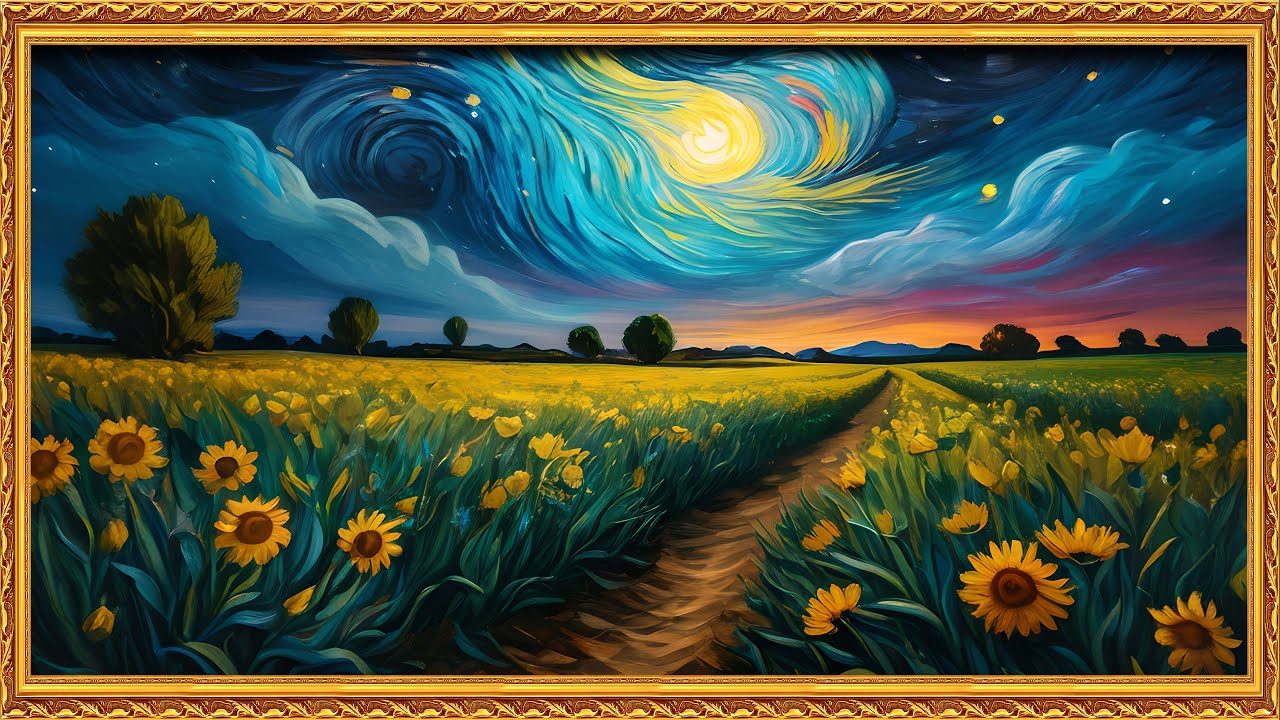 [Van Gogh Style Starry Night Over Sunflower Field] – Digital Frame Display | 4K Art for Frame TV