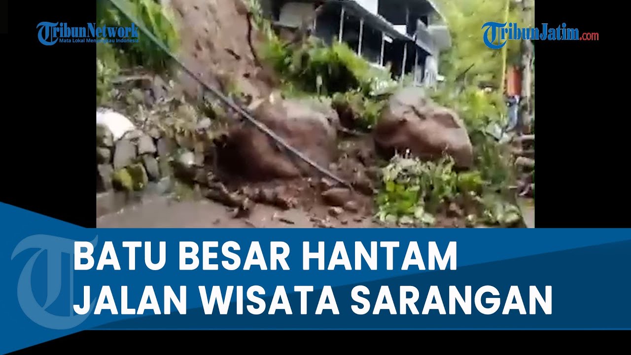 TEBING EMPAT METER LONGSOR di Telaga Sarangan, Batu Besar Ganggu Akses Jalan Wisata