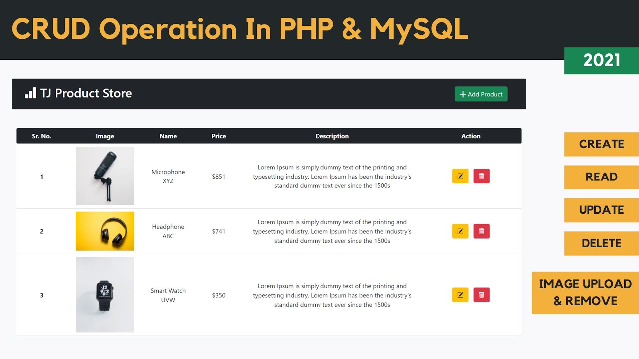 Crud Operation In PHP and MySQL (2021) | Product Store in PHP