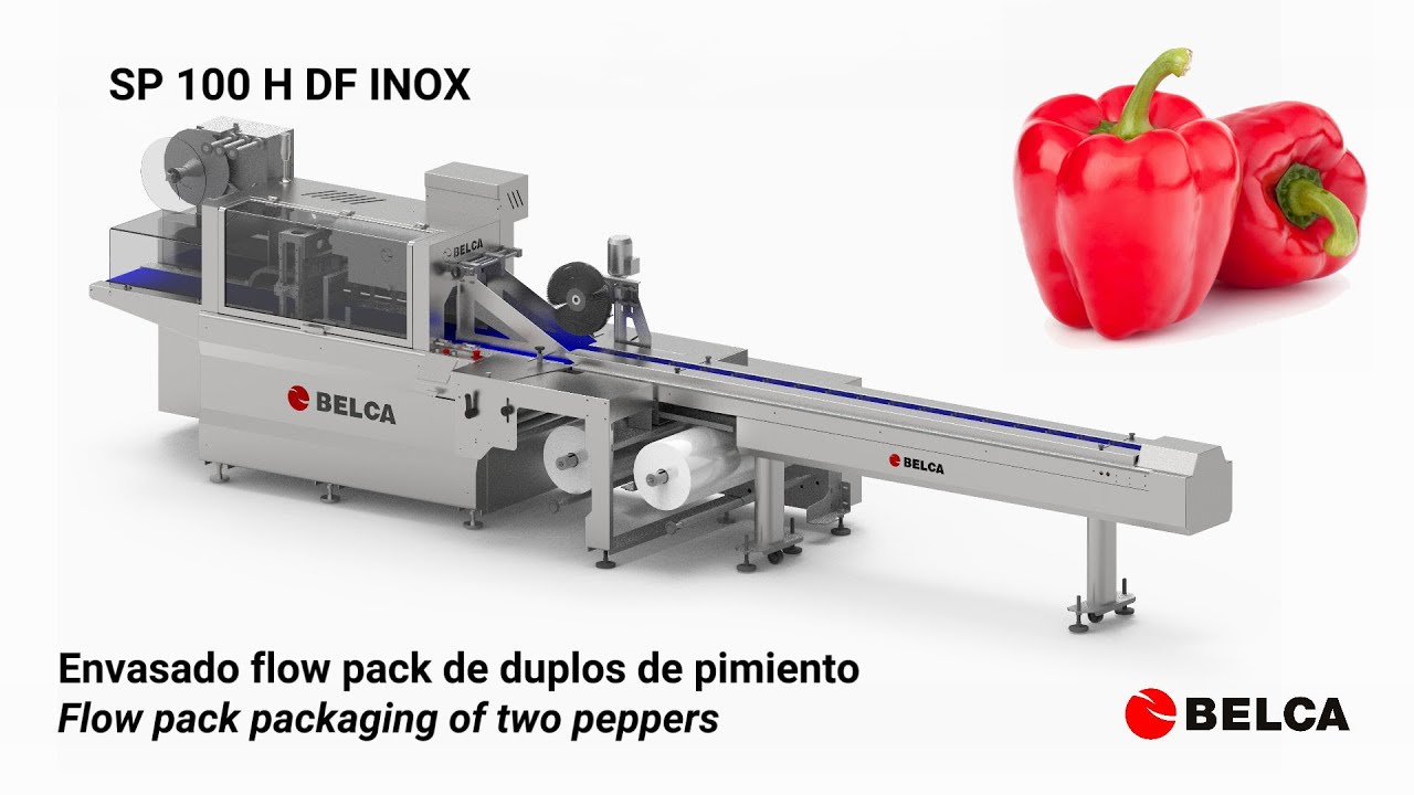 Envasado flow-pack de duplos de pimiento con SP 100 H DF y BOPP BELCA.