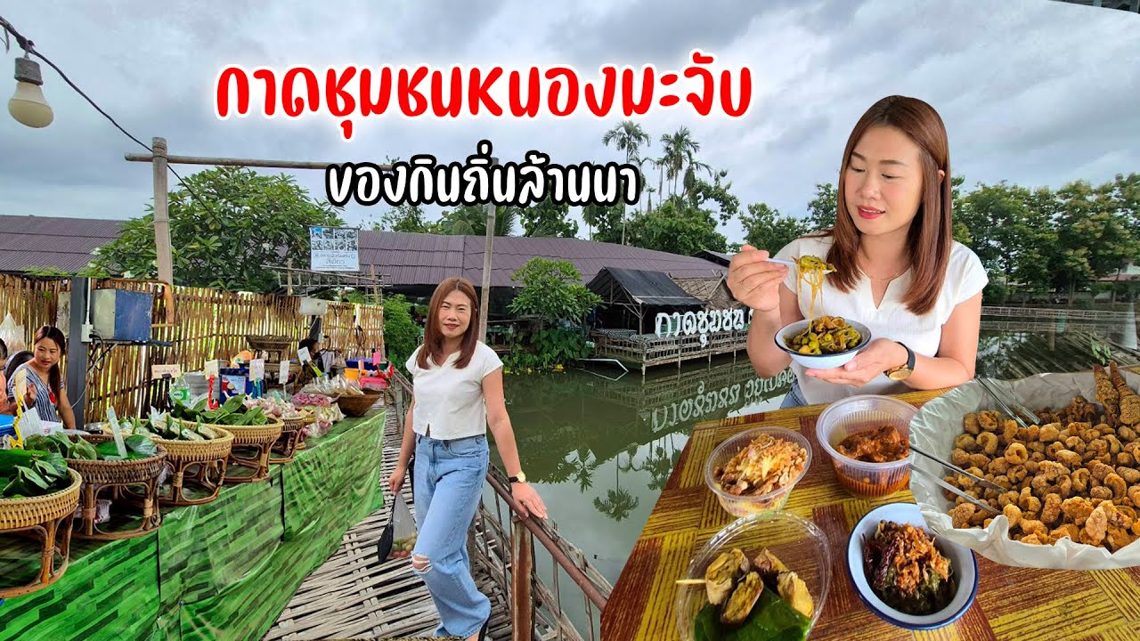 กาดชุมชนวิถีเกษตรหนองมะจับของกิ๋นเมืองๆลำๆ ลาบไก่ หลามบอน น้ำเมี้ยง