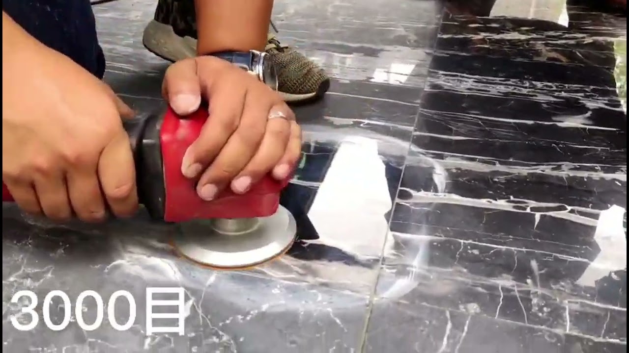 Polish Marble floor with dry diamond polishing pad