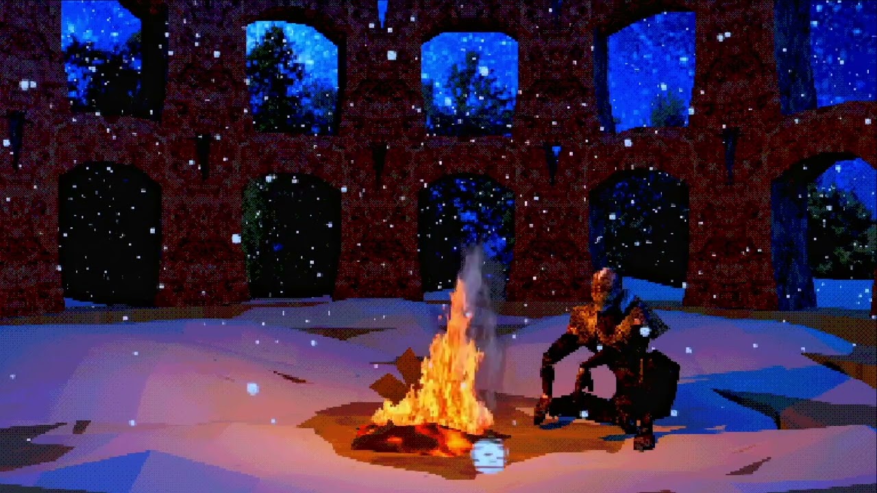 PS1 Knight by the Bonfire | Fireplace Winter Ambience
