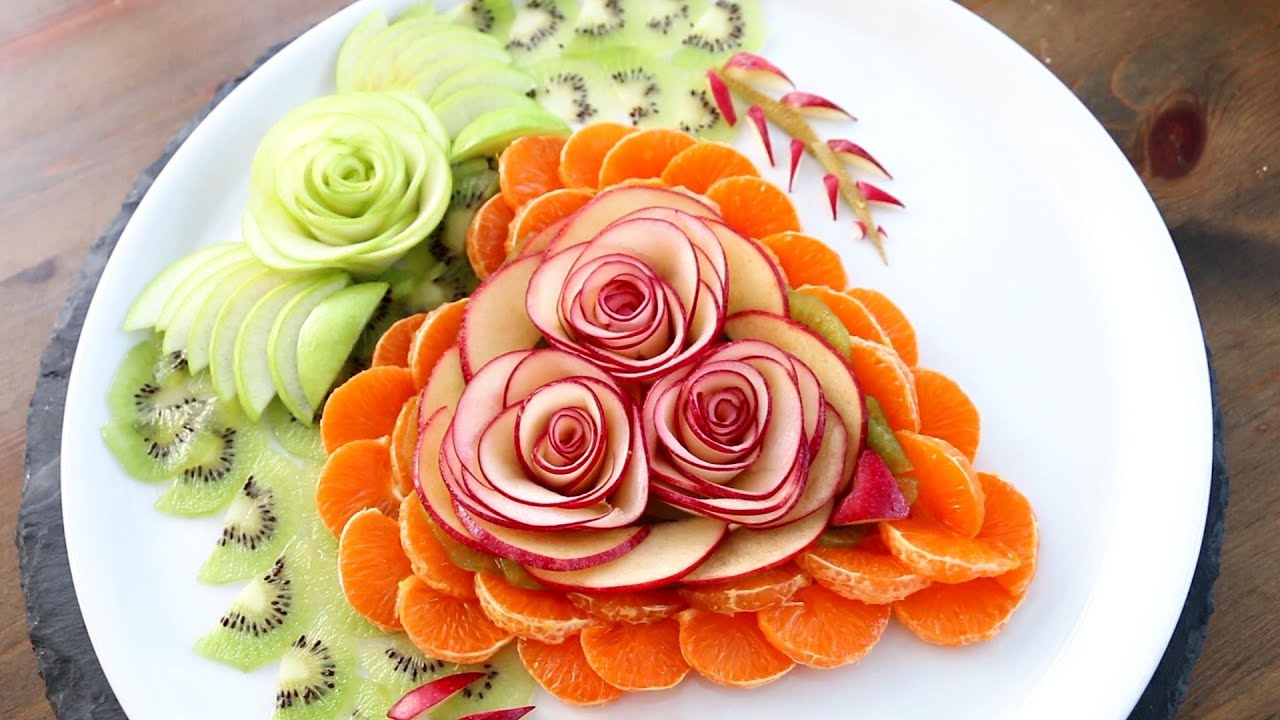 Apple Rose Art | Fruit Carving Garnish | Party Garnishing Decoration