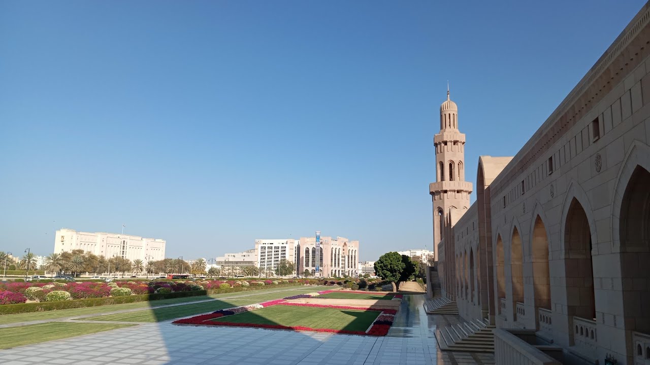 Beautiful garden of Sultan Qaboos Grand Mosque Oman 