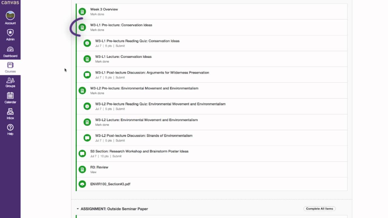 UW Canvas course template