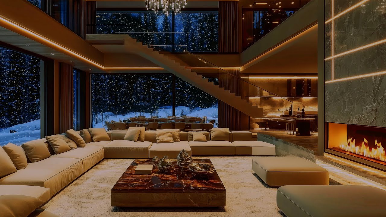 CALM WINTER JAZZ • Soft Fireplace Mood for Night