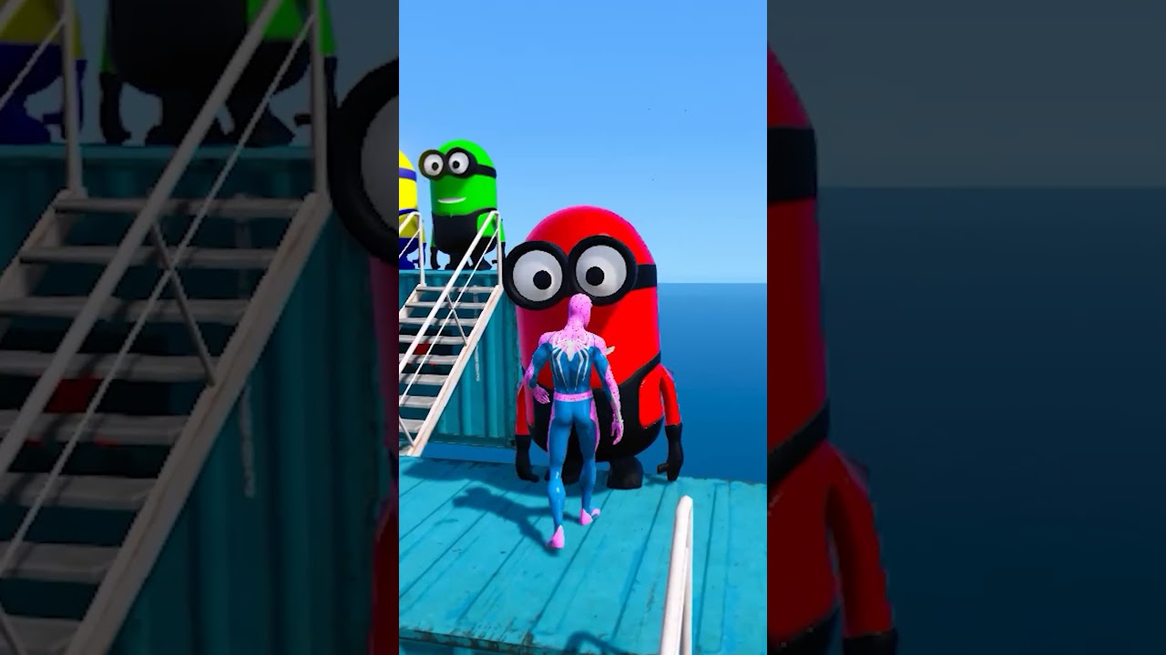 GTA V MINION RAGDOLL VS SPIDERMAN RAGDOLL#shorts