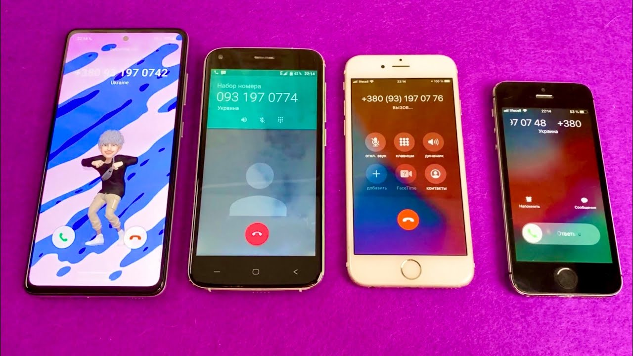 Ringing phones incoming call iPhone 5s vs iPhone 6s vs UMI vs Samsung A52. Outgoing call