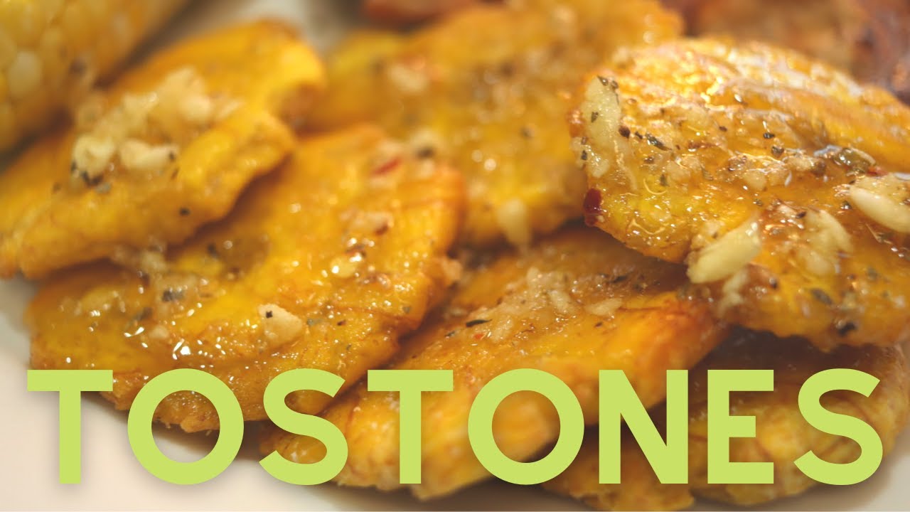 Tostones [Green Fried Plantains] with Crushed Garlic Oil