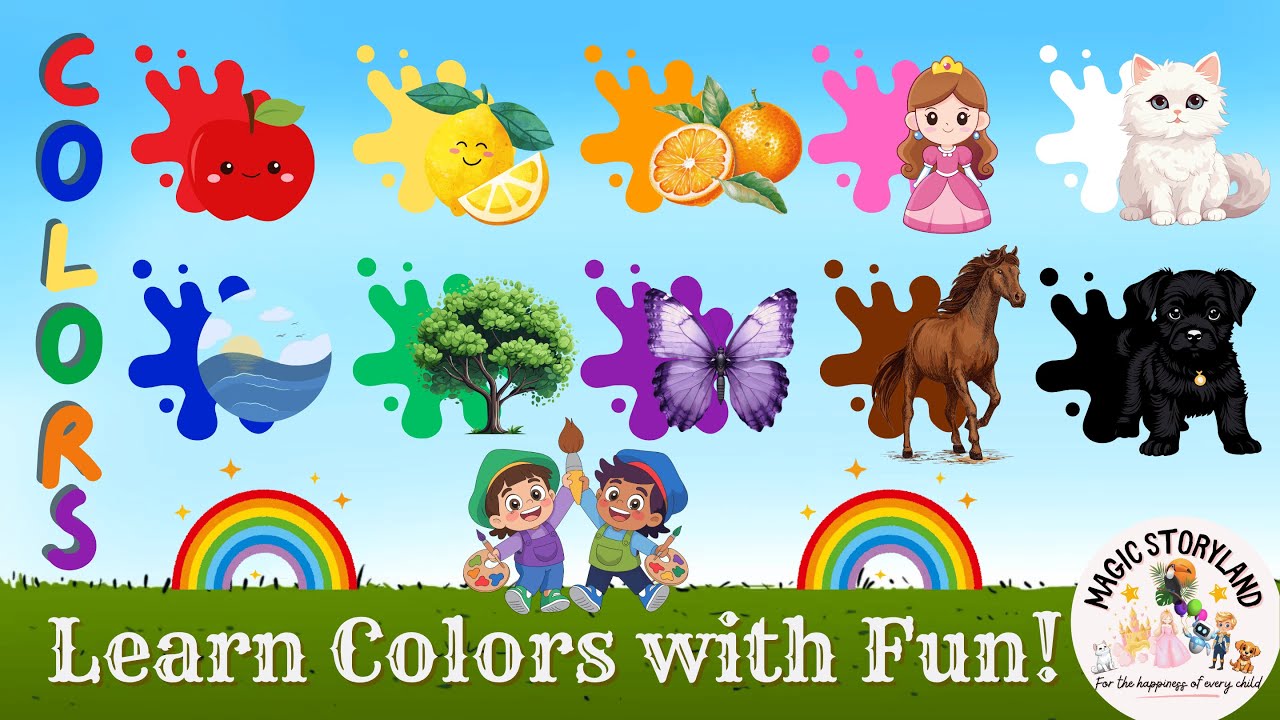 Color Learning Song for Kids 🌈 Learn Ten Colors in English 🎶 with cars 🚗, animals🐈🐶 , and fruits🍎