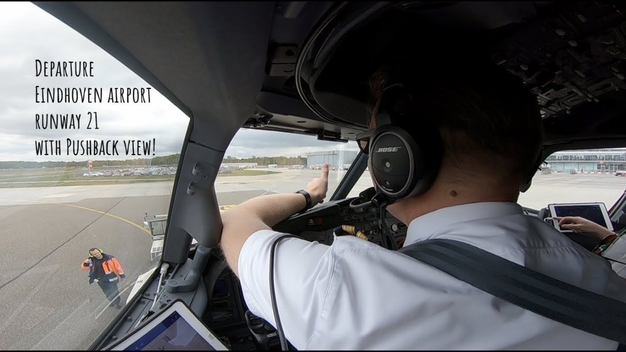 Departure runway 21 Eindhoven Airport including pushback sight (EIN EHEH).