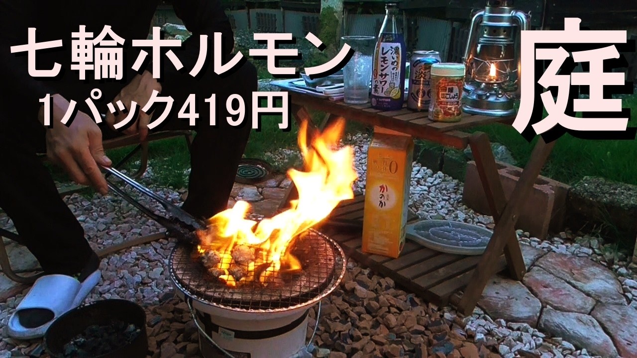 『庭で週末七輪』ホルモンで庭バーベキューして飲む、1パック419円で買えるホルモン