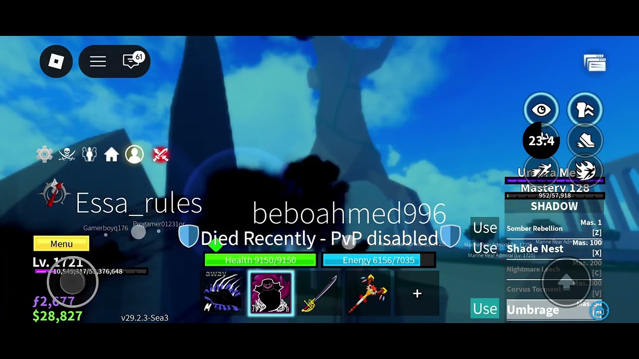 Getting Roblox blox fruits Shadow fight 200 mastery