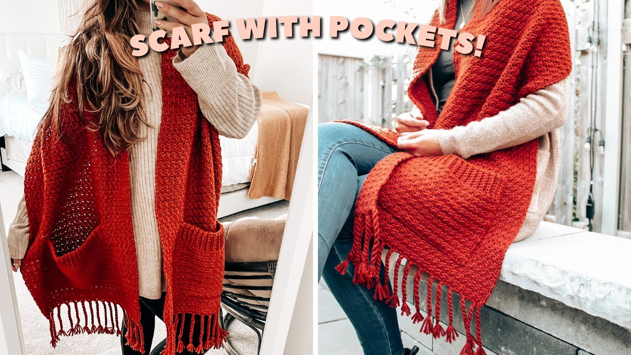 HOW TO CROCHET A SCARF WITH POCKETS - THE AMBER BLANKET SCARF | CJ Design by Danii's Ways