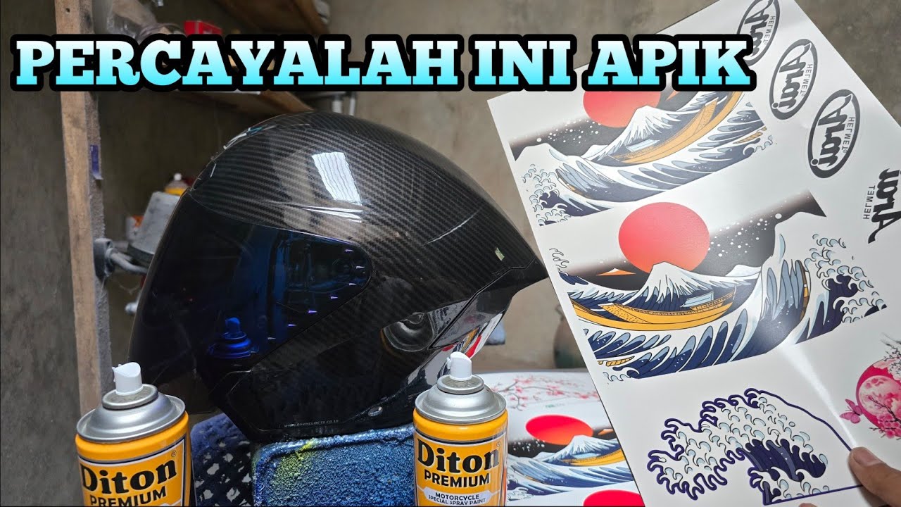 MODIF TAMPILAN HELM MODAL AEROSOL DITON PREMIUM & KERTAS DECALS.Jadi lebih keren tampilanya
