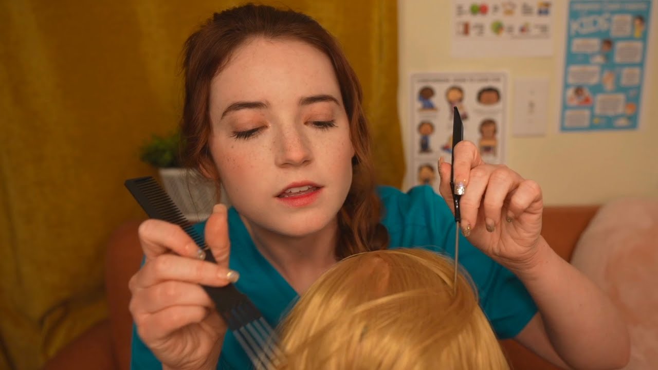 ASMR School Nurse Lice Check & Treatment (picking bugs out)
