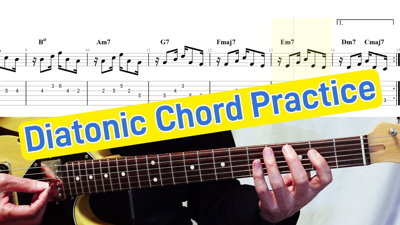 《 Guitar Exercise 337 》 ♩=76　Diatonic Chords with Initial Rests　コードトーン＋休符から始まるフレーズ　Sheet Music / TAB