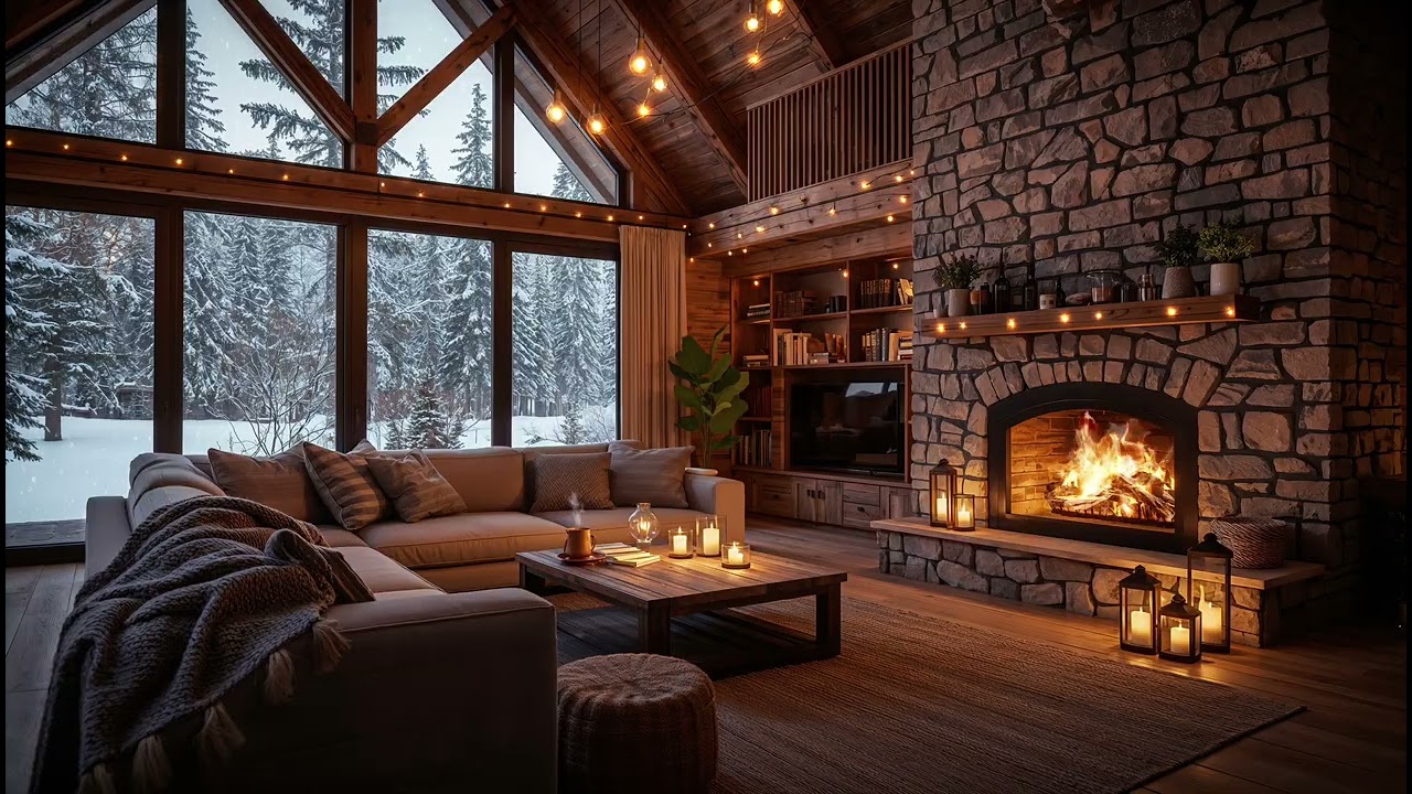 Snowy Alpine Cabin with Fireplace 🔥 Cozy Jazz Ambience for Deep Relaxation, Focus & Winter Calm