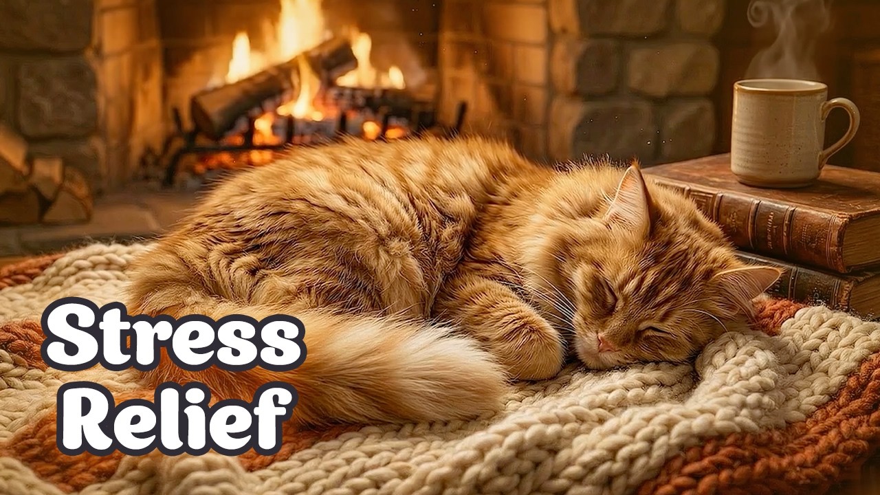 Stress Relief Piano Cat Music 😺🔥🎹 Cozy Fireplace Ambience For Anxious Cats & Deep Sleep
