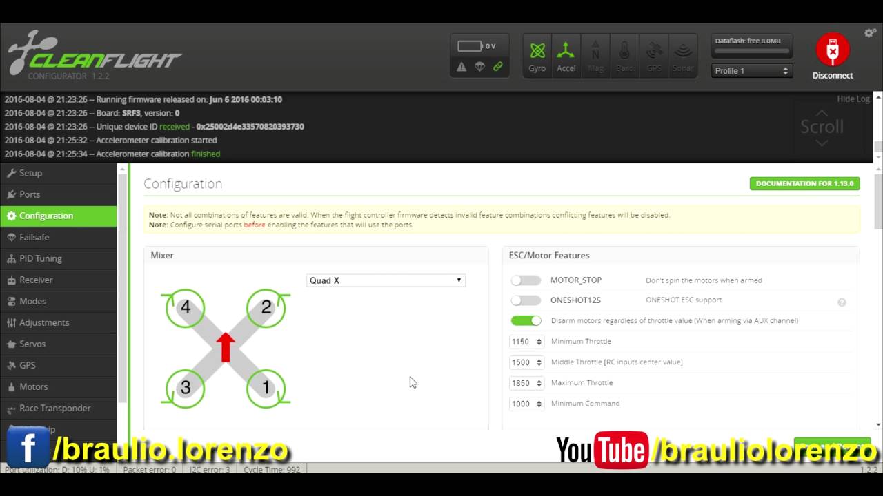 Aprendendo a configurar o Cleanflight