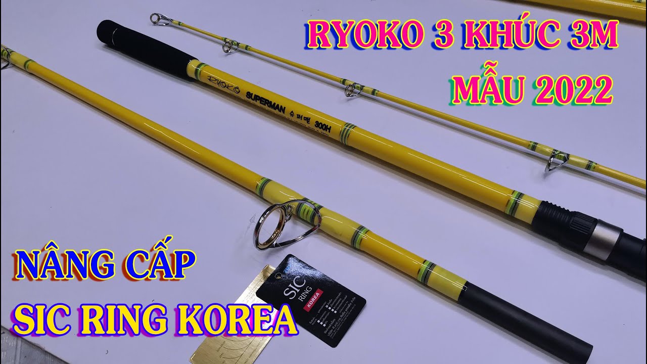 Cần Ryoko 3 Khúc 3m Full Vàng Mẫu 2022 Nâng Cấp Khoen SIC Ring Korea