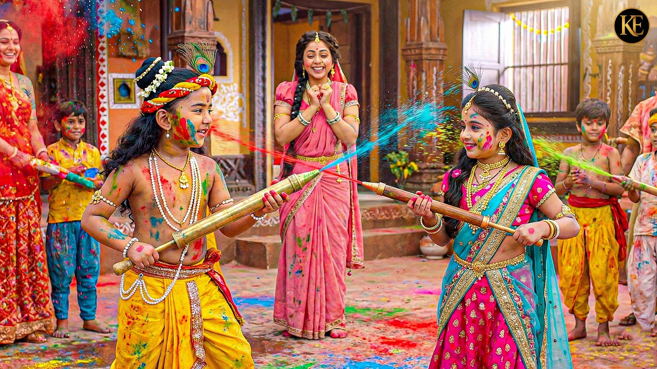 बाल कृष्ण और राधा की रंगों भरी होली | यशोदा हुईं प्रसन्न || यशोमती मईया के नंदलाला || Krishan leela