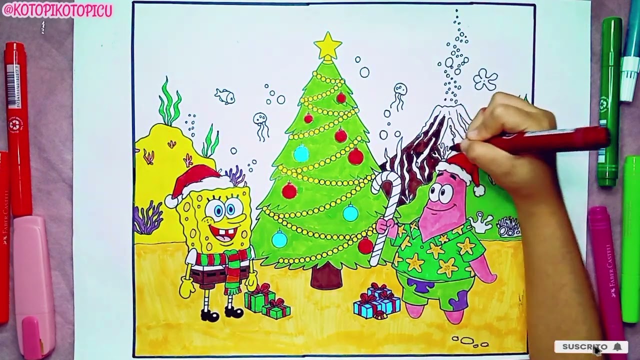  Coloreando a Bob Esponja y Patricio | Especial de Navidad en Fondo de Bikini #bobesponja #patricio