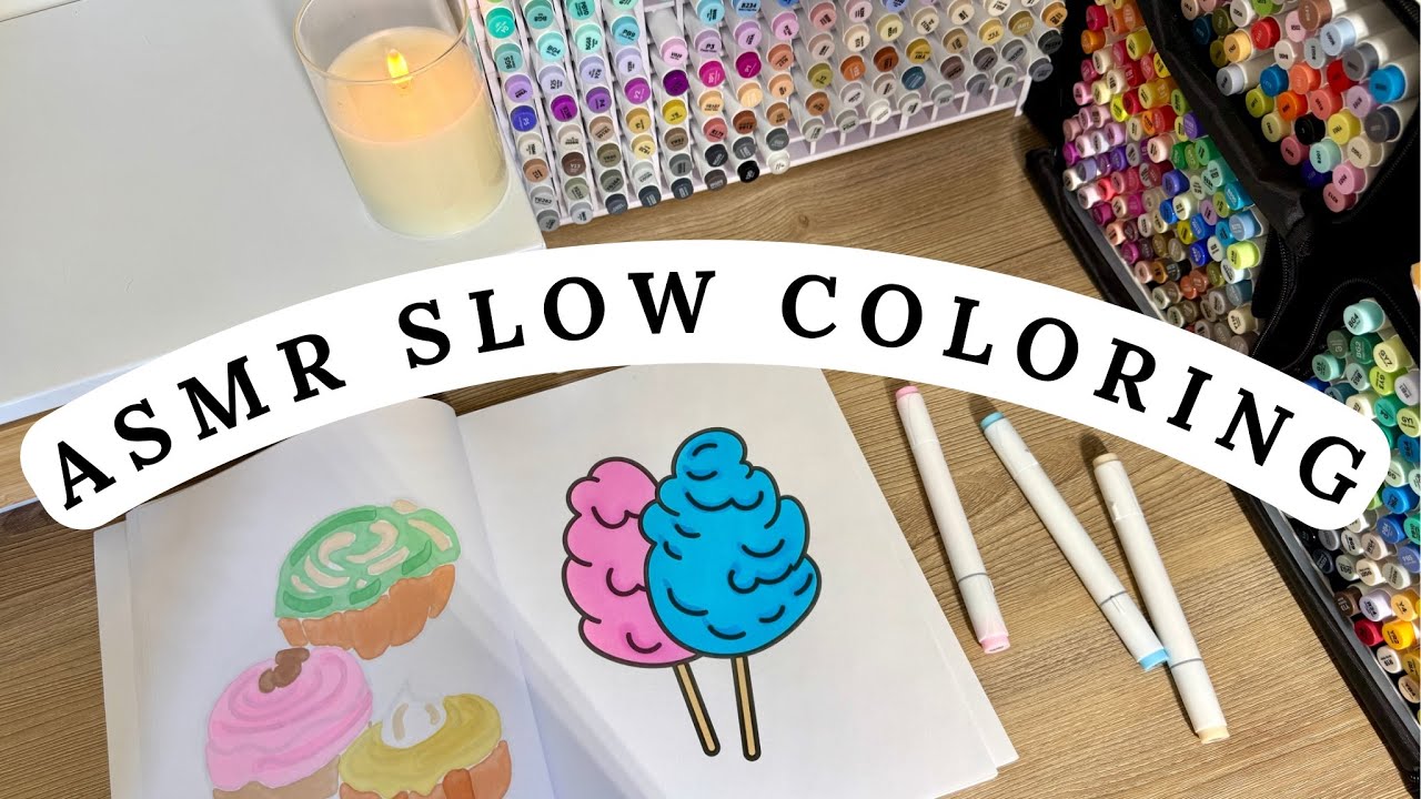 Slow ASMR coloring food | relaxingcoloring session | ASMR marker and paper sounds 