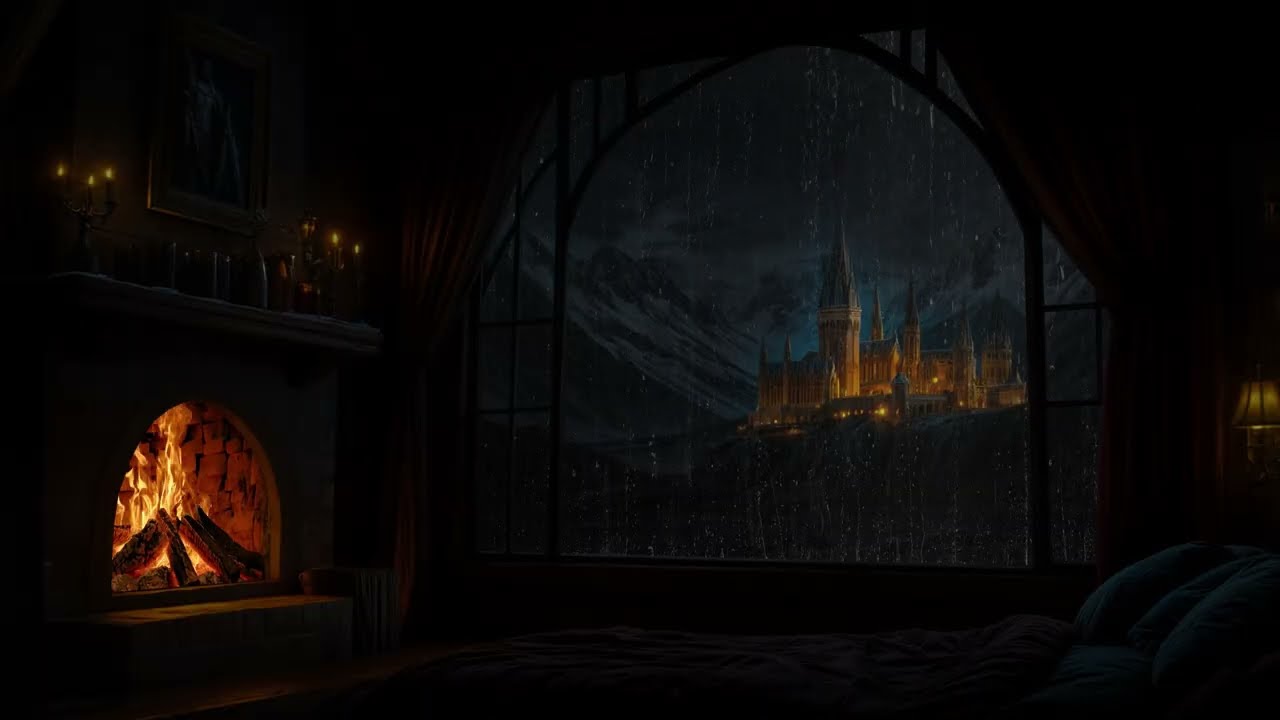 (No Talking) Rainy Medieval Castle ASMR 🕯️ Crackling Fireplace for Deep Sleep & Insomnia Relief