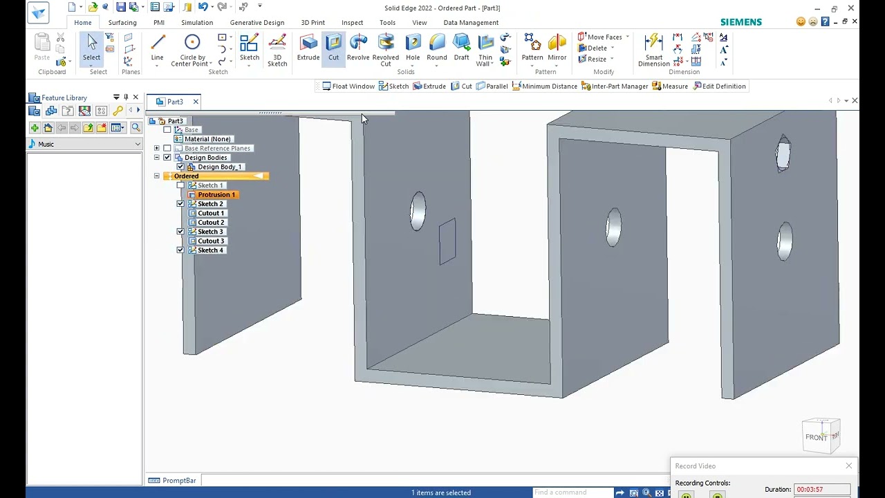 How to Extrude cut in solid edge for beginners