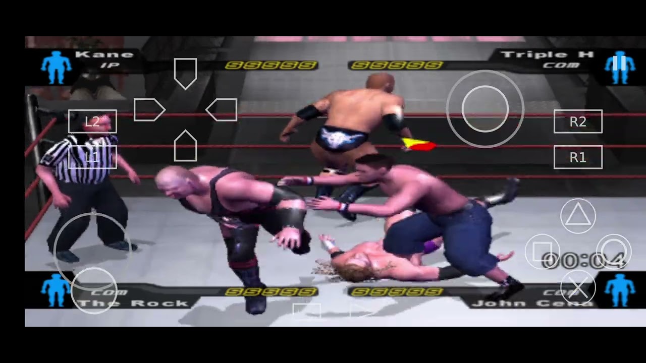 Wwe SmackDown Kane  and the Rock vs John Cena and triple h ladder match