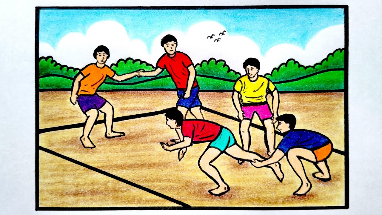 Boys Playing Kabaddi Drawing || Kabaddi Players Drawing Easy || Kabaddi Drawing|| Kho kho Drawing
