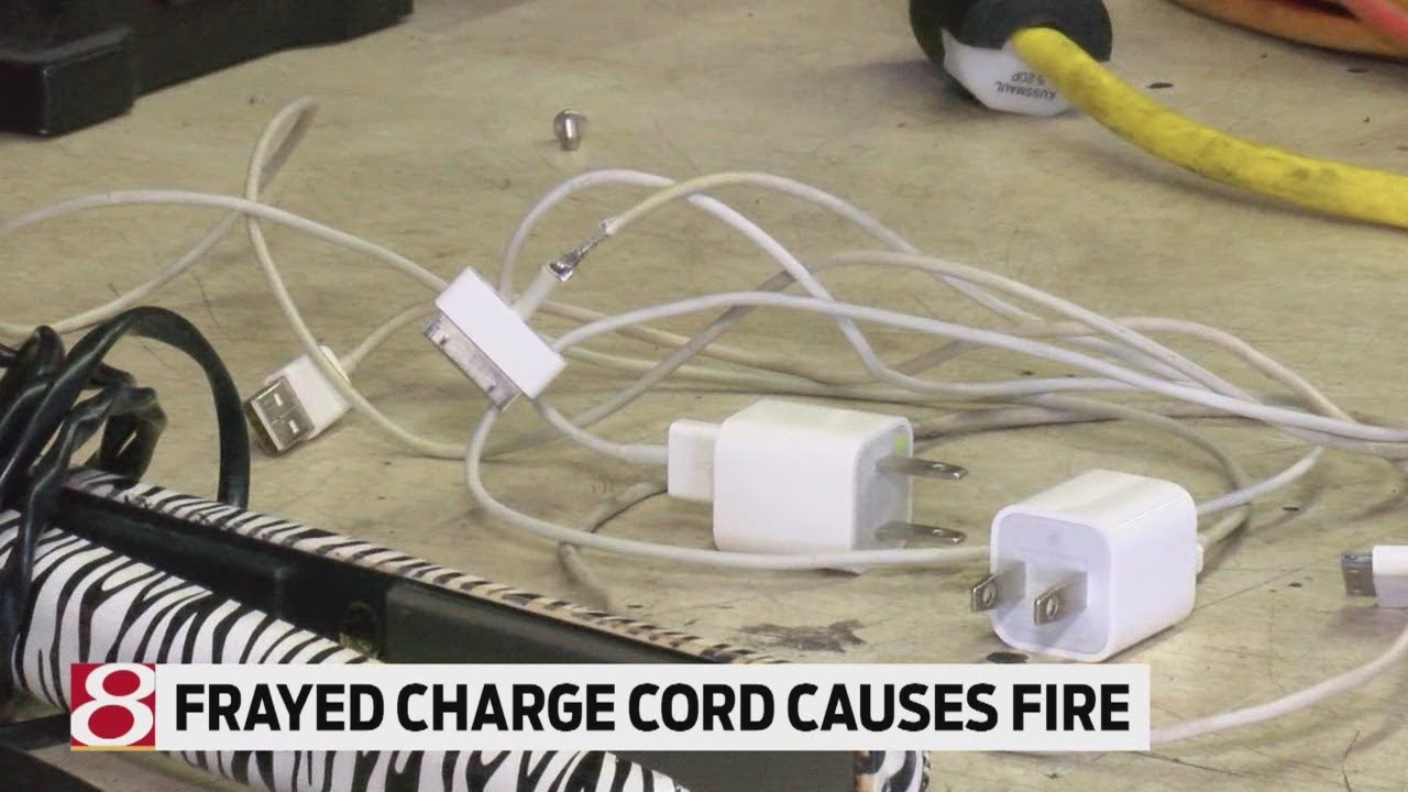 Frayed cellphone-charging cord causes fire