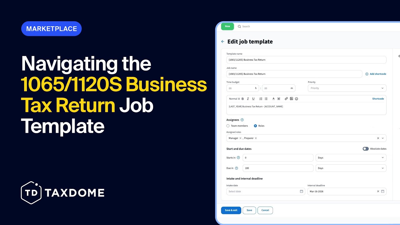TaxDome Marketplace — Работа с формой 1065/1120S для подачи налоговой декларации предприятия.