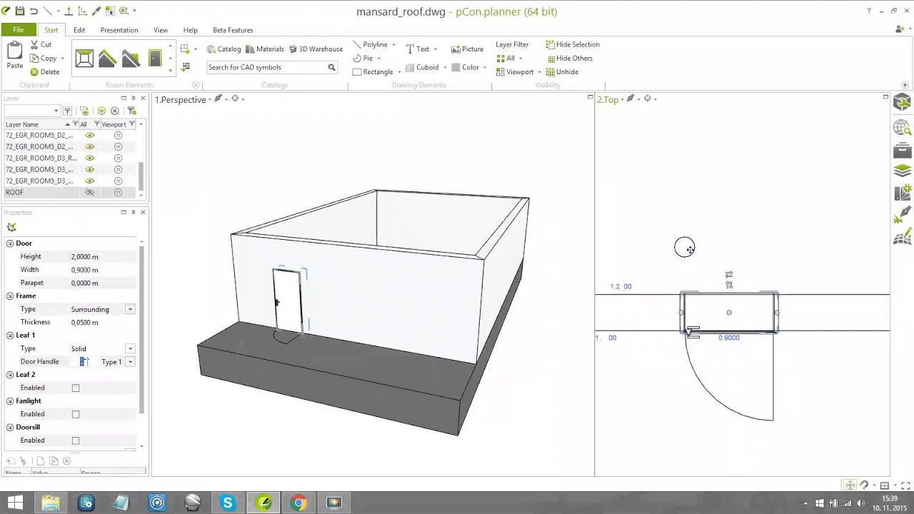 Inserting of the door for small house in pCon.planner 7.2