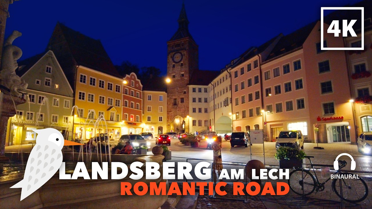 Landsberg am Lech Waterfalls | 4K Binaural Night Walk