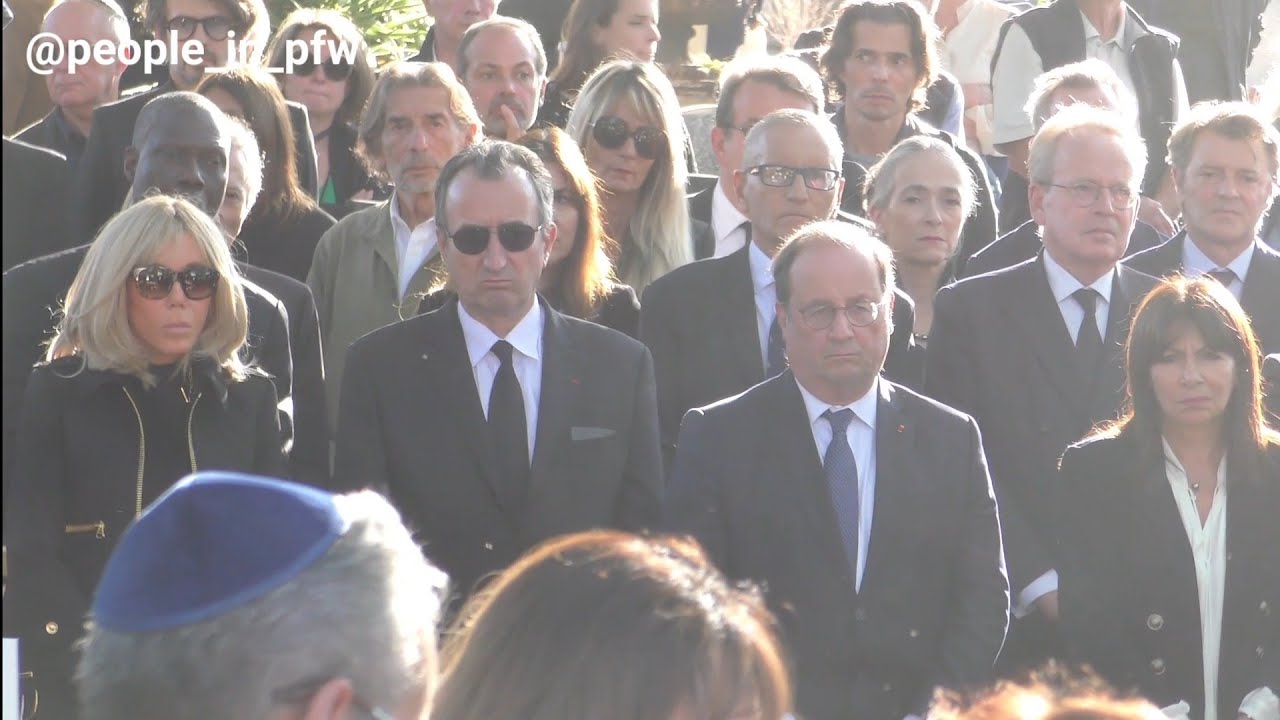 Obs&egrave;ques de Jean-Pierre Elkabbach : Brigitte Macron, Fran&ccedil;ois Hollande, etc. aux premiers rangs.