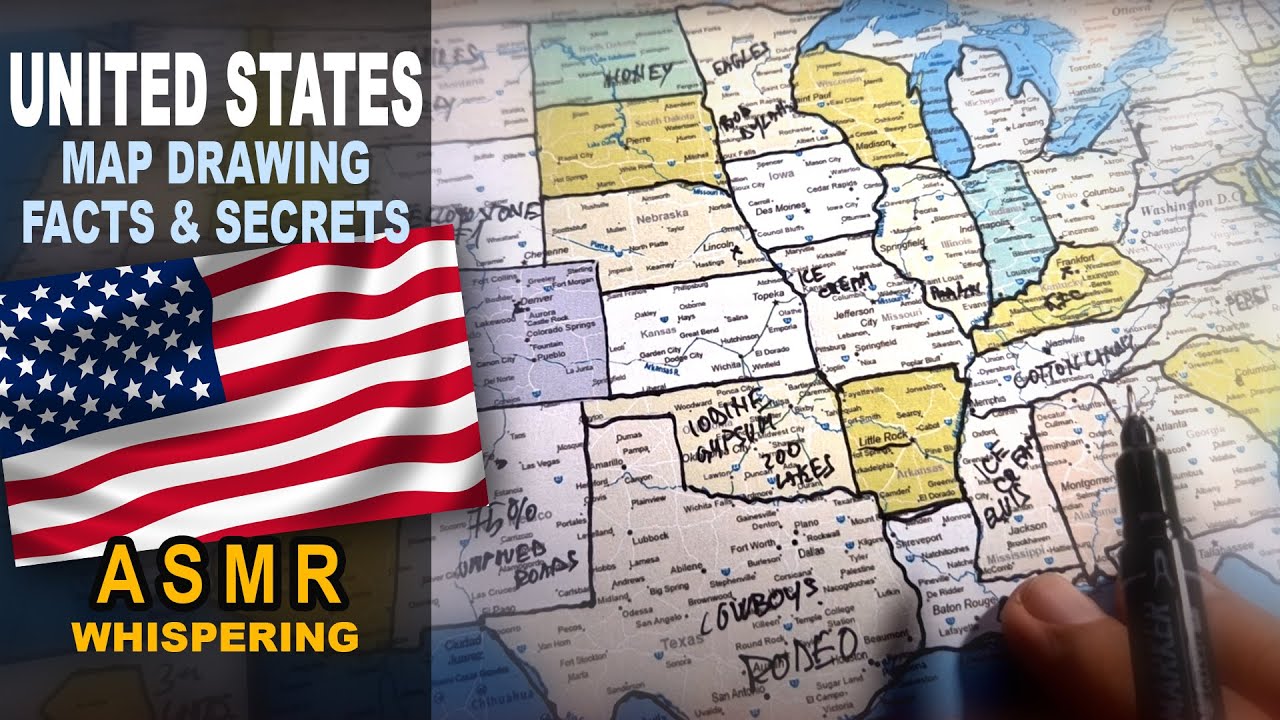 ASMR: Drawing UNITED STATES Map Outline With STATES less known facts  | ASMR whispering