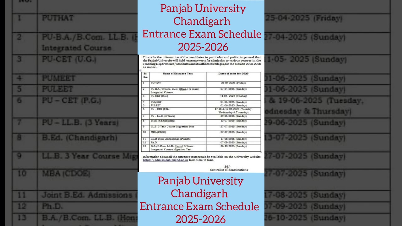 Panjab University Chandigarh Entrance Exam Schedule 2025-2026| @DrKuldeepSinghRawat| #PU, #Exam|