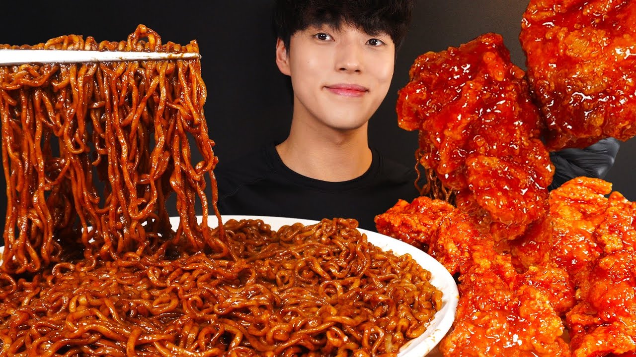 달콤한 양념치킨에 짜파게티먹방 BLACK BEAN NOODLES & FRIED CHICKEN MUKBANG ASMR EATING SOUNDS
