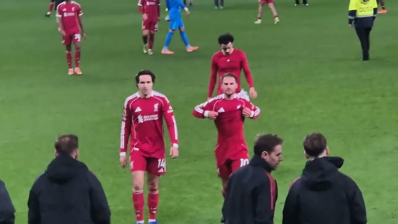 Full time Liverpool win 2 - 1 players leaving the pitch